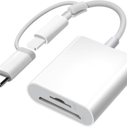 Dual lightning and USB-C connector memory SD card adapter