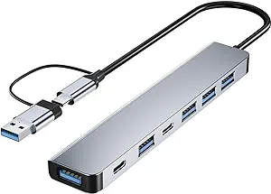 SB C/USB hub, BERLAT aluminum 7-in-1 USB