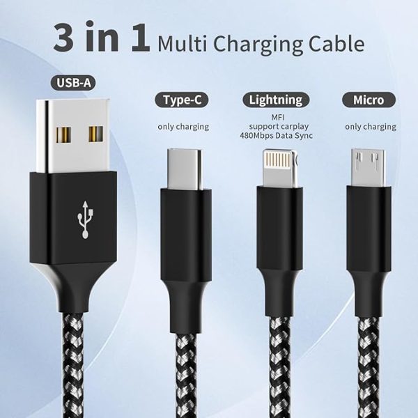 Multiple charging cables, (2 packs 4 ft) USB cable