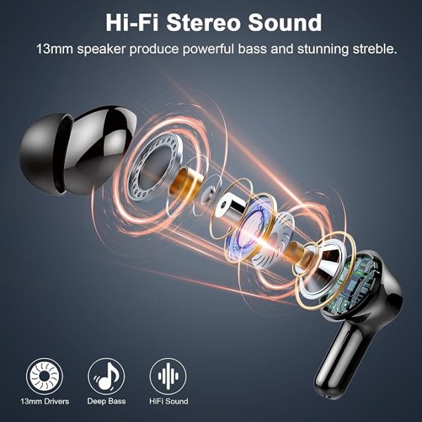 Wireless earbuds, Bluetooth 5.4 headphones, deep bass stereo