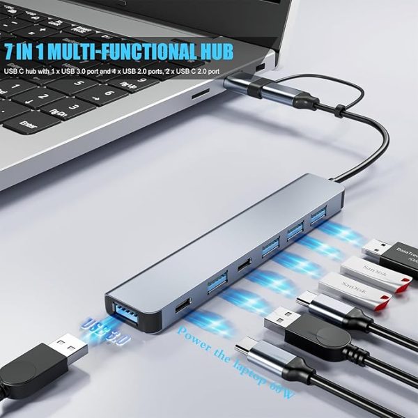 SB C/USB hub, BERLAT aluminum 7-in-1 USB