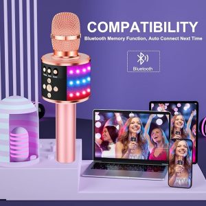 Bluetooth wireless karaoke microphone with LED lights