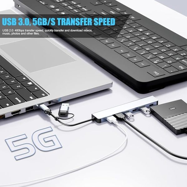 SB C/USB hub, BERLAT aluminum 7-in-1 USB